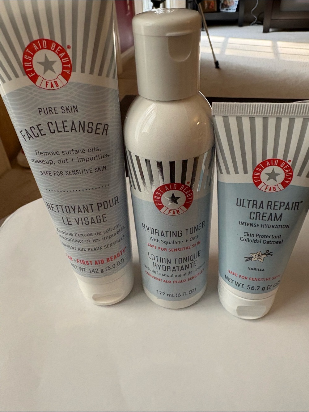 First Aid Beauty Hydrating Toner & face cleanser & ultra repair crème